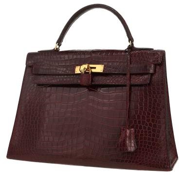 Sac à main Hermès  Kelly 32 cm en crocodile bordeaux