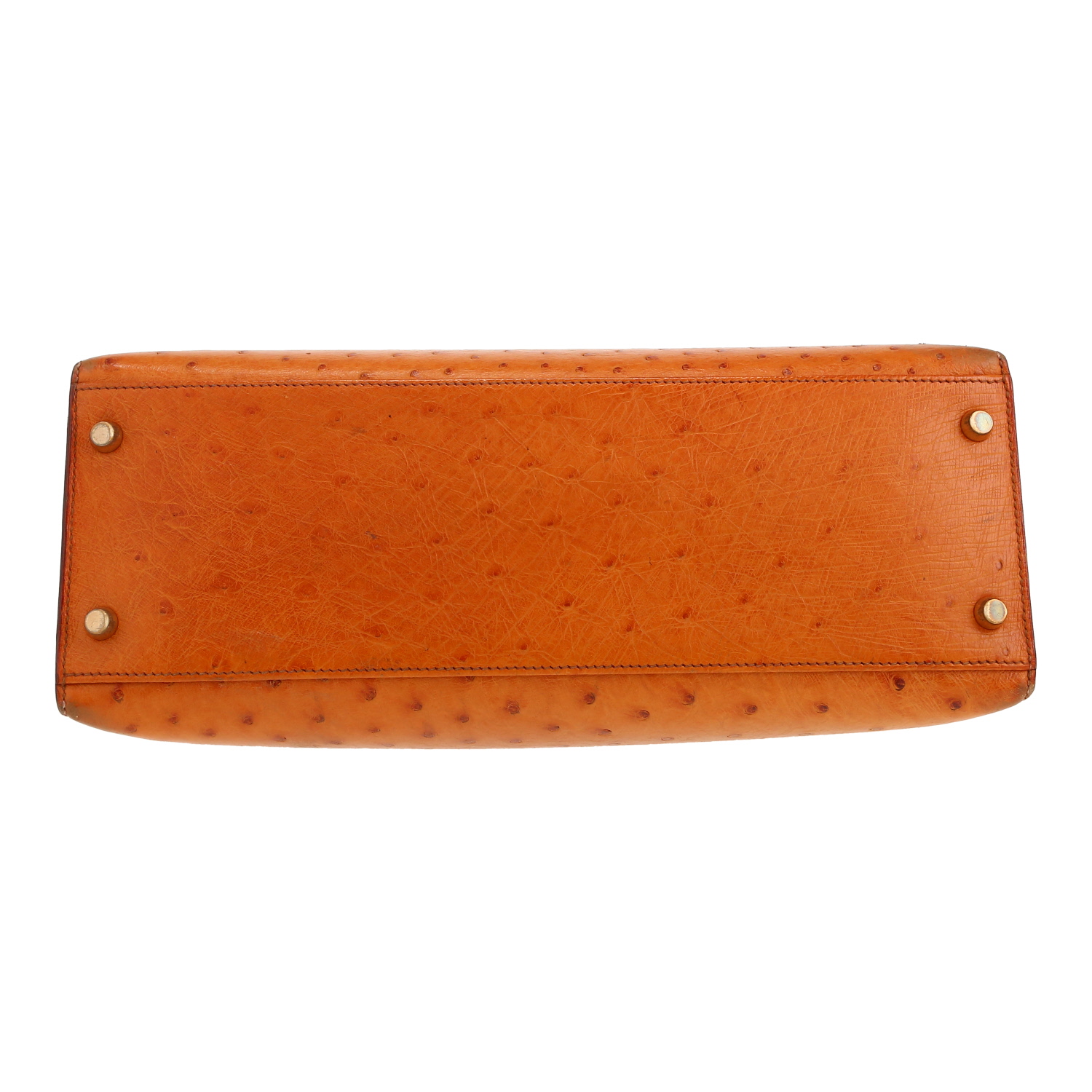 Bolso de mano Hermès  Kelly 32 cm en avestruz color oro - Detail D1