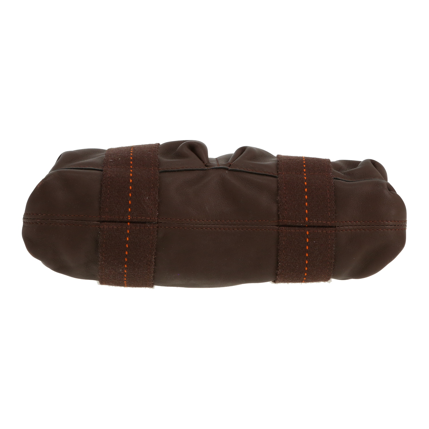 Sac à main Hermès Caravane en cuir Swift marron et toile marron - Detail D1