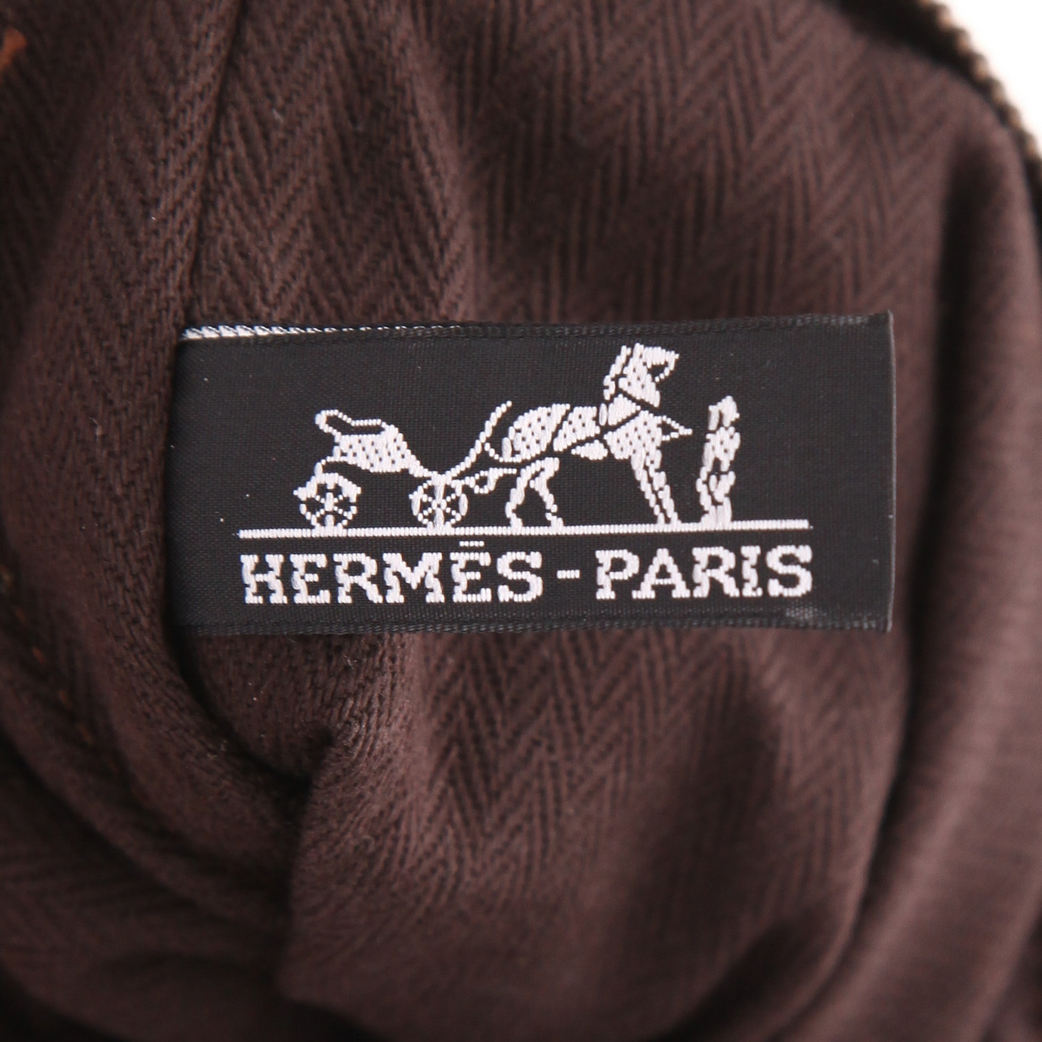 Sac à main Hermès Caravane en cuir Swift marron et toile marron - Detail D2