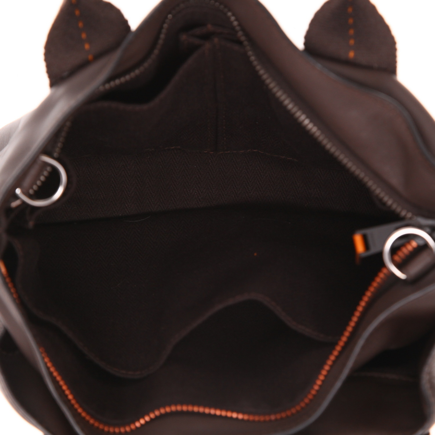 Sac à main Hermès Caravane en cuir Swift marron et toile marron - Detail D3