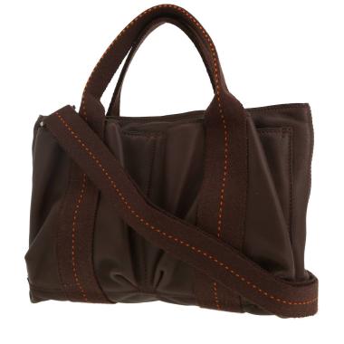 Bolso de mano Hermès  Caravane en cuero swift marrón y lona marrón