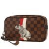 Louis Vuitton  Edition Limitée Chapman Brothers pouch  in ebene damier canvas  and brown leather - 00pp thumbnail