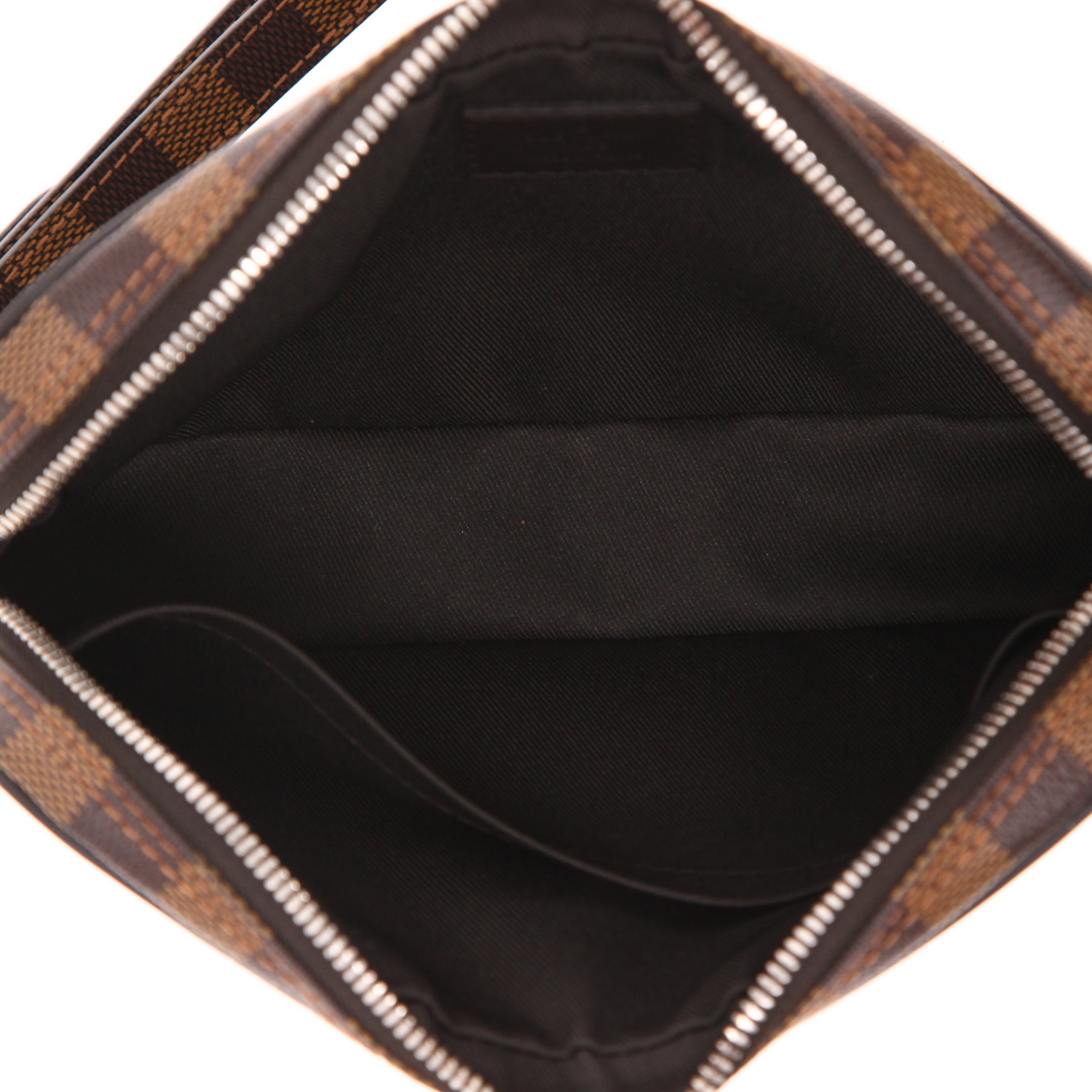 Louis Vuitton  Edition Limitée Chapman Brothers pouch  in ebene damier canvas  and brown leather - Detail D3