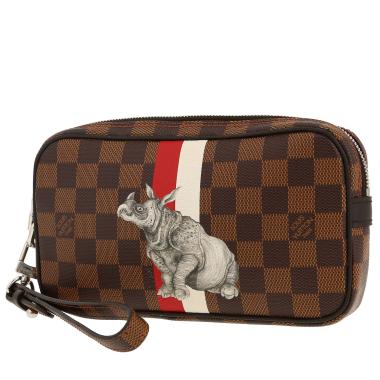 Bolsito de mano Louis Vuitton  Edition Limitée Chapman Brothers en lona a cuadros revestida ébano y cuero marrón