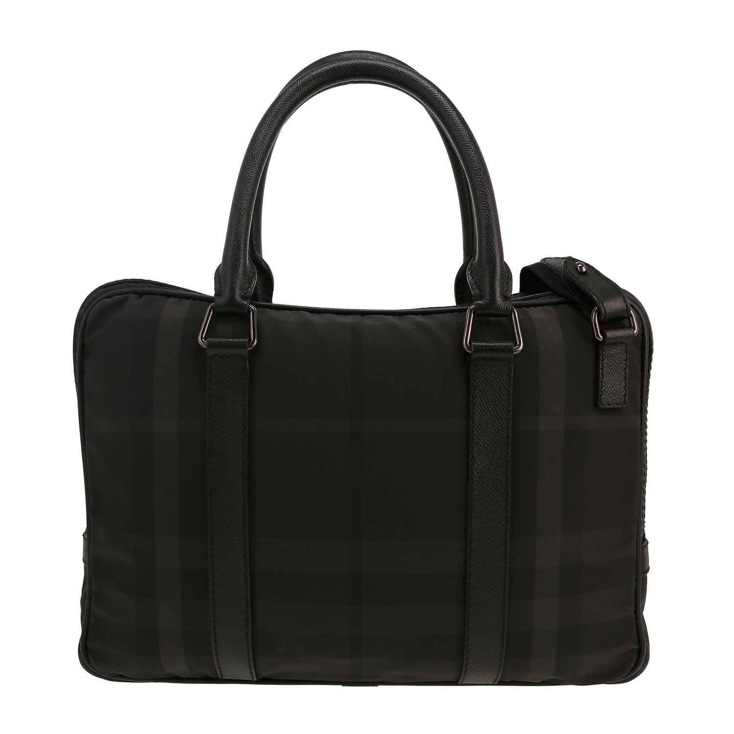 Burberry briefcase in black and grey Haymarket canvas and black leather - Detail D4