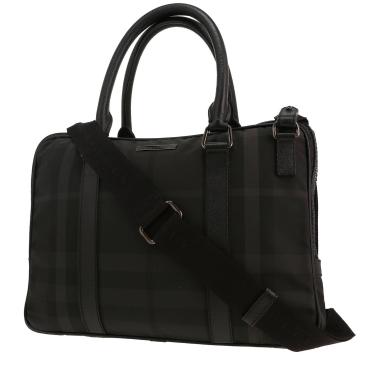 Porta-documentos Burberry   en lona Haymarket negra y gris y cuero negro