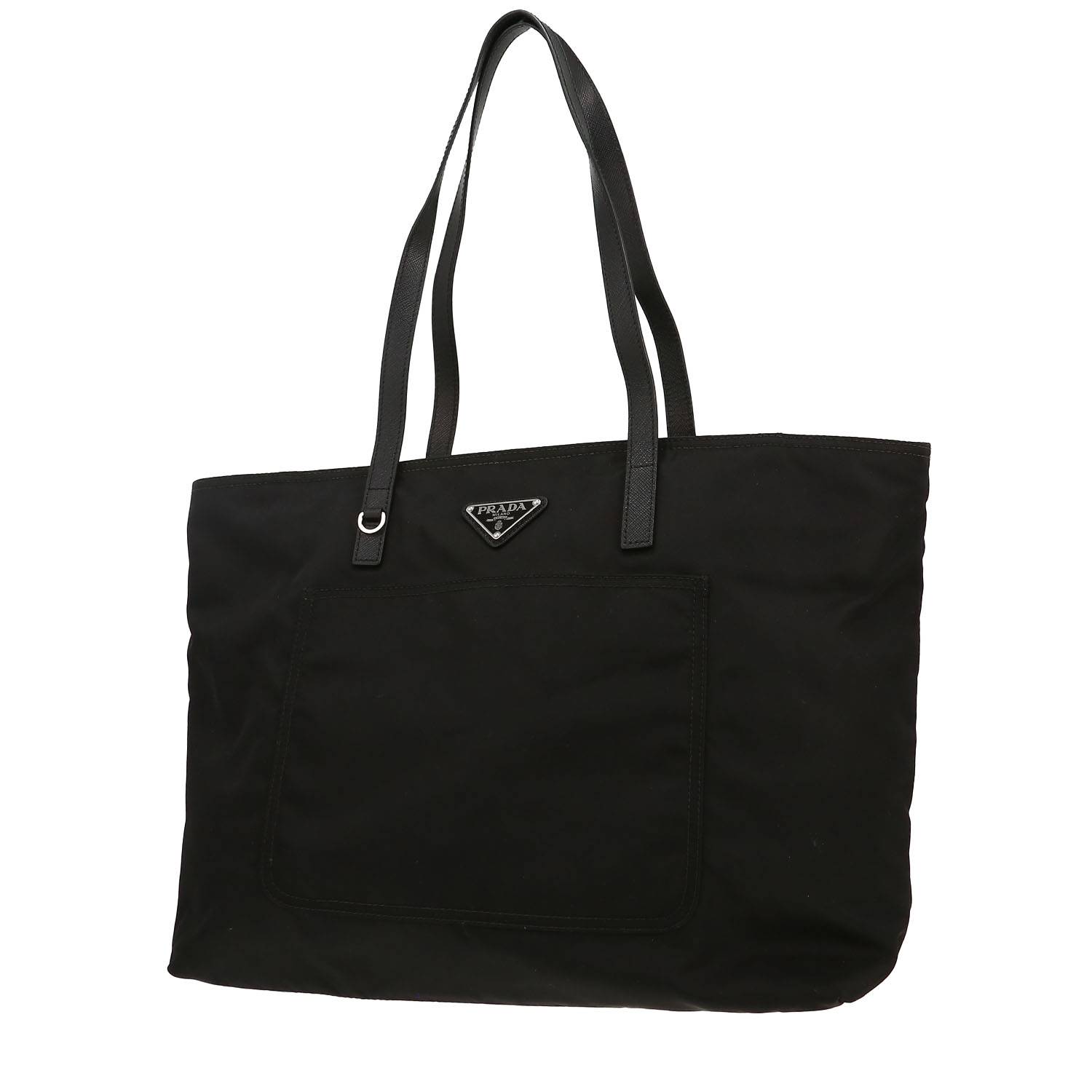 Prada Re-nylon medium model shopping bag in black canvas and leather
