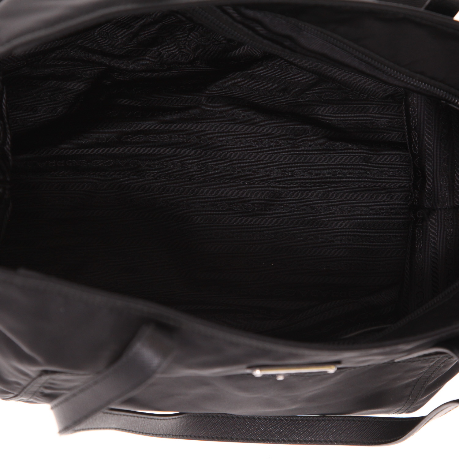 Prada  Re-nylon medium model  shopping bag  in black canvas and leather - Detail D3