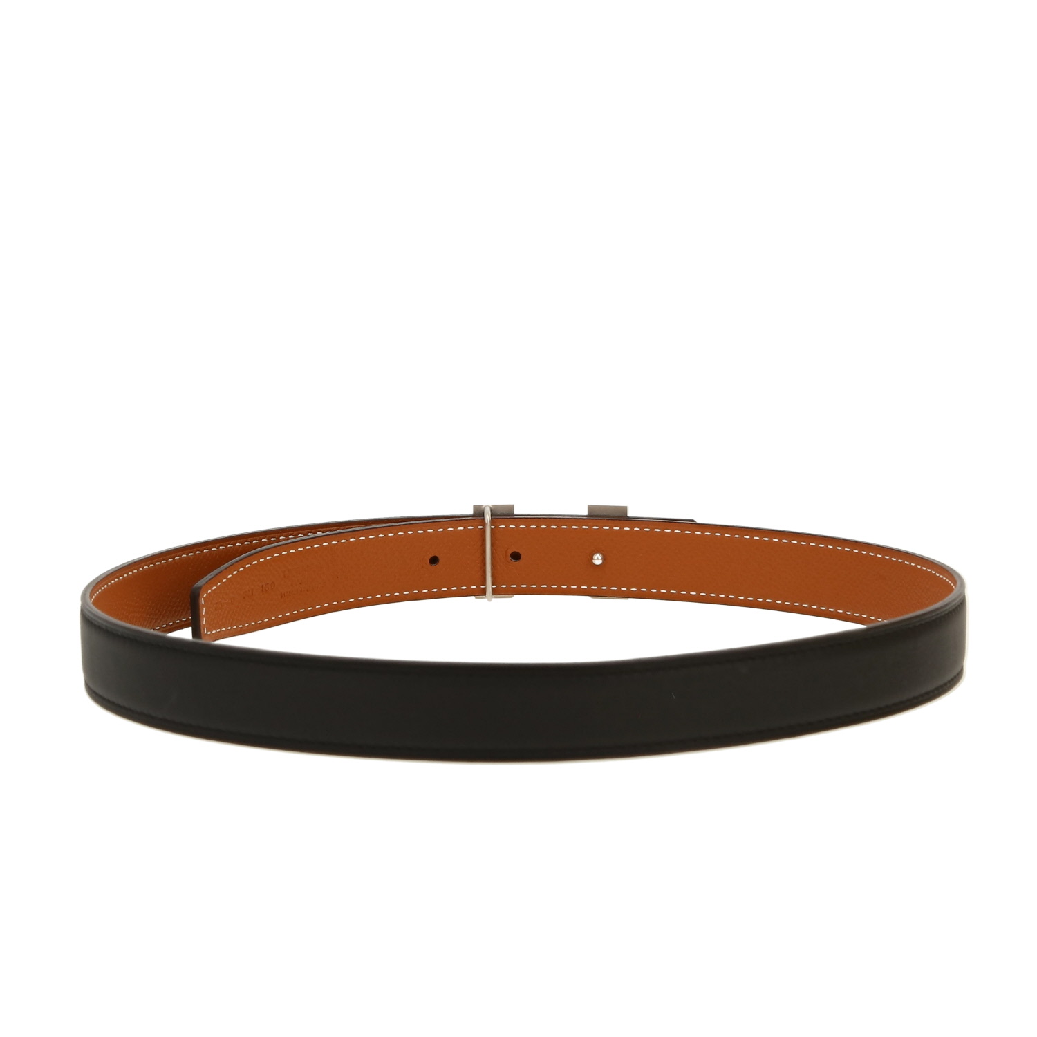 Ceinture Hermès  Ceinture H en cuir Swift noir et cuir epsom gold - Detail D4