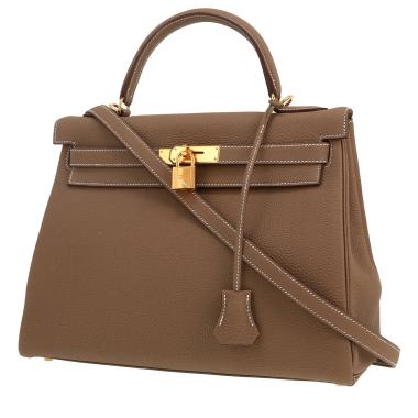 Bolso de mano Hermès  Kelly 32 cm en cuero togo marrón etoupe