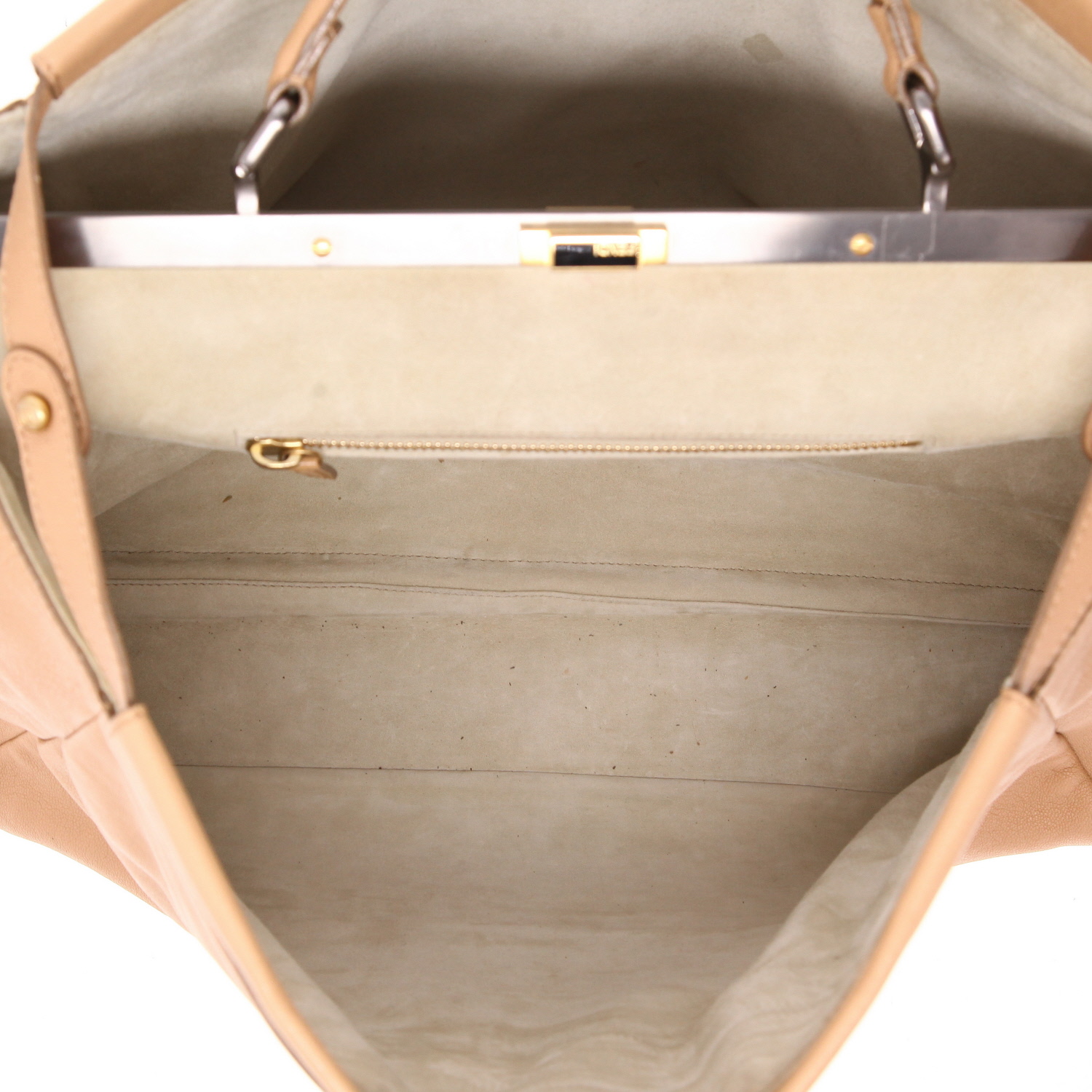 Sac à main Fendi Peekaboo grand modèle en cuir beige - Detail D3