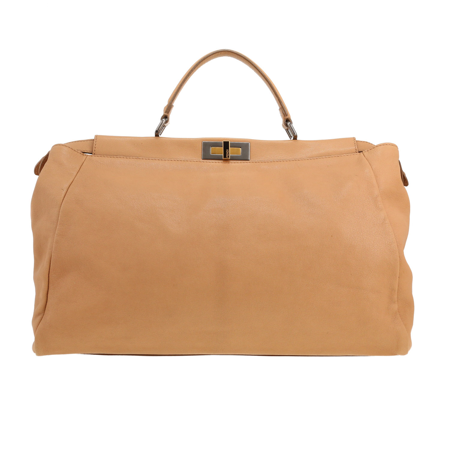 Sac à main Fendi Peekaboo grand modèle en cuir beige - Detail D4