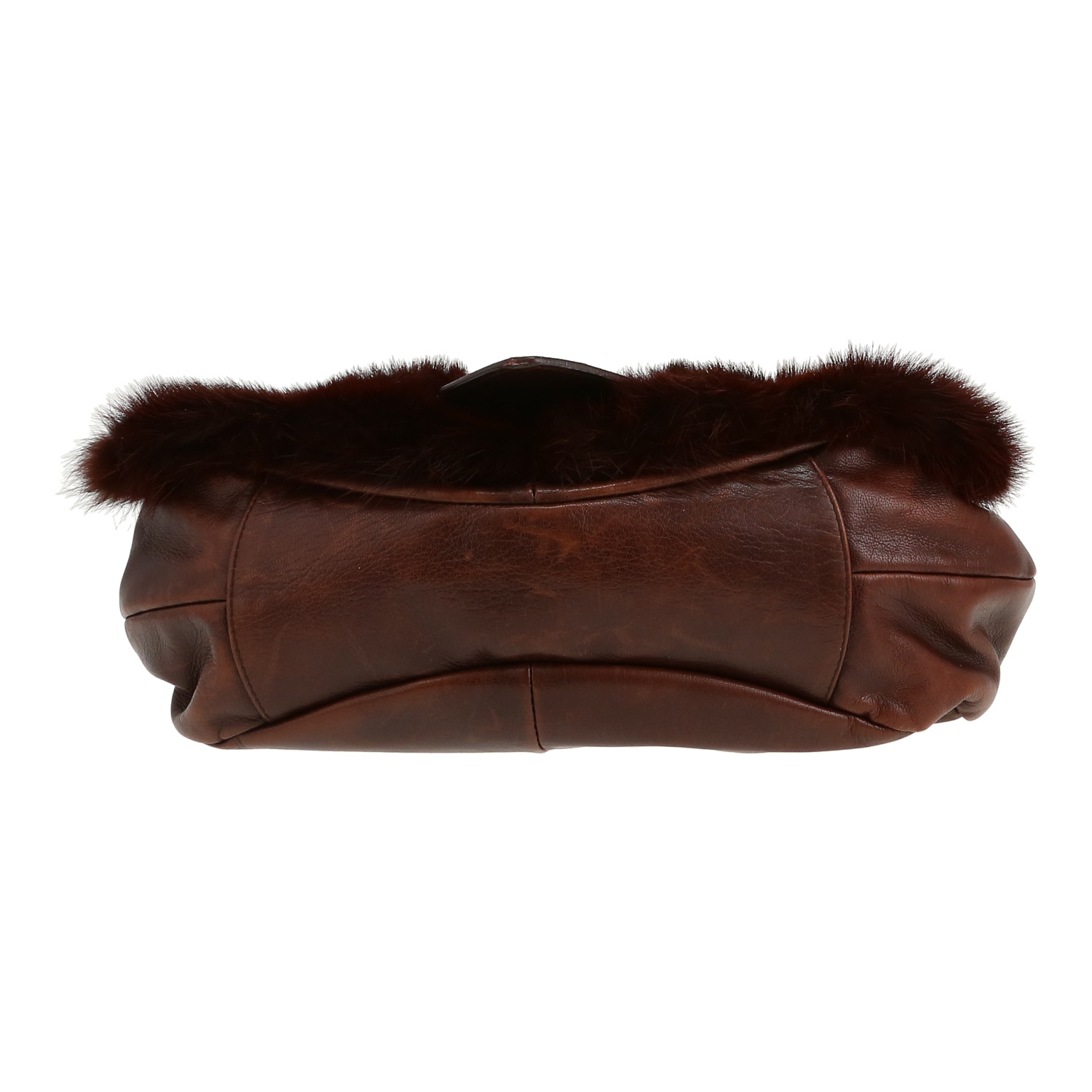 Sac à main Saint Laurent en cuir marron et fourrure synthétique marron - Detail D1