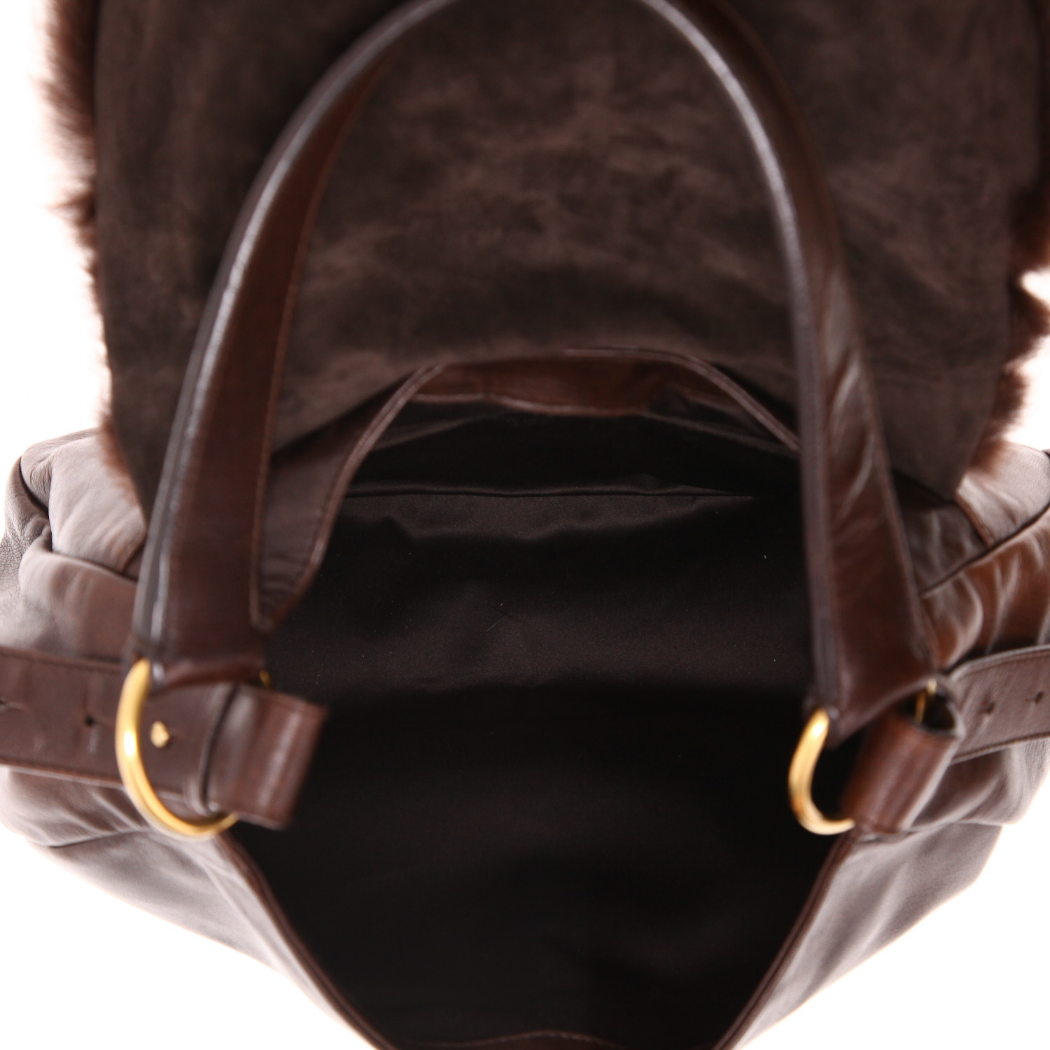 Sac à main Saint Laurent en cuir marron et fourrure synthétique marron - Detail D3