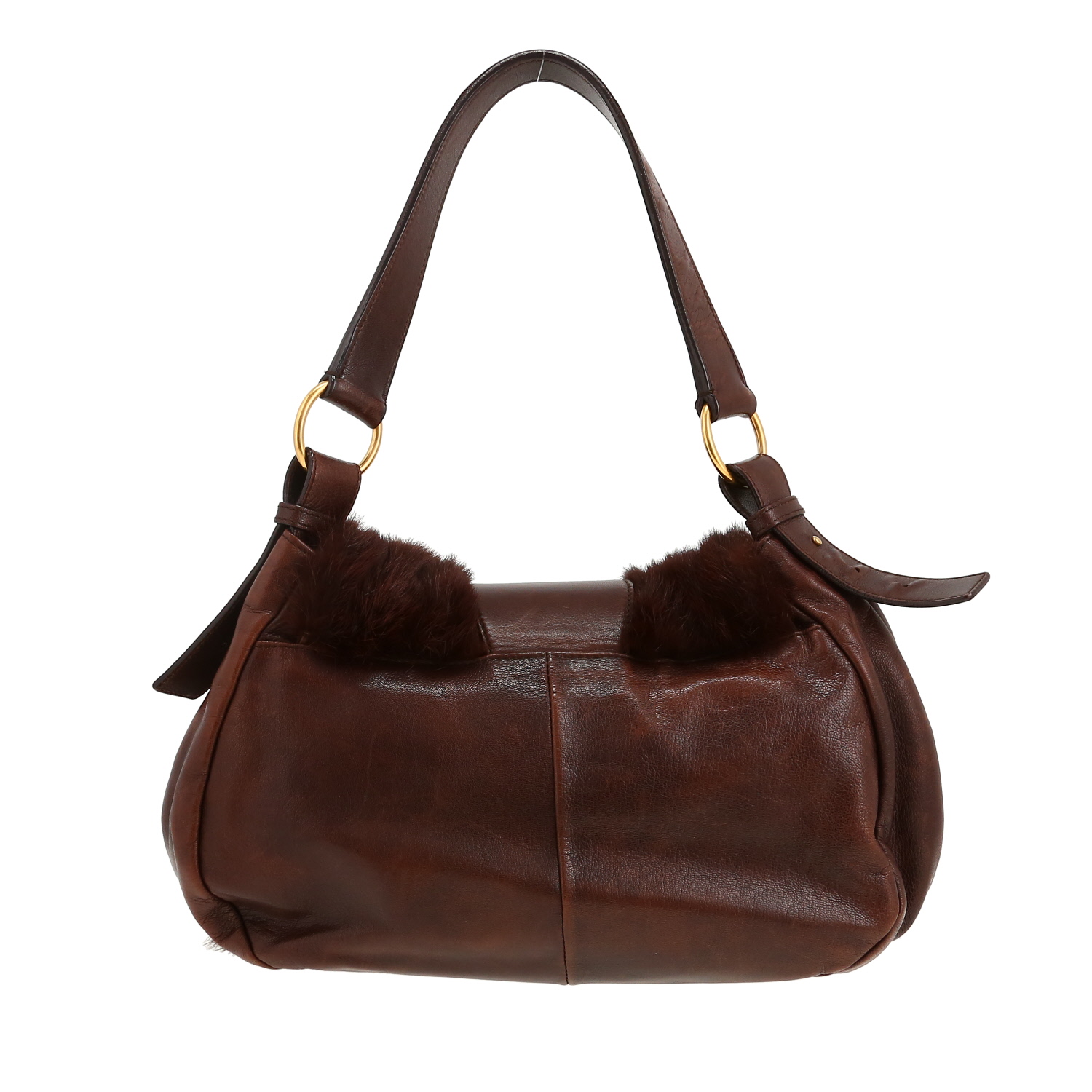 Sac à main Saint Laurent en cuir marron et fourrure synthétique marron - Detail D4