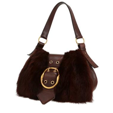 Sac à main Saint Laurent   en cuir marron et fourrure synthétique marron