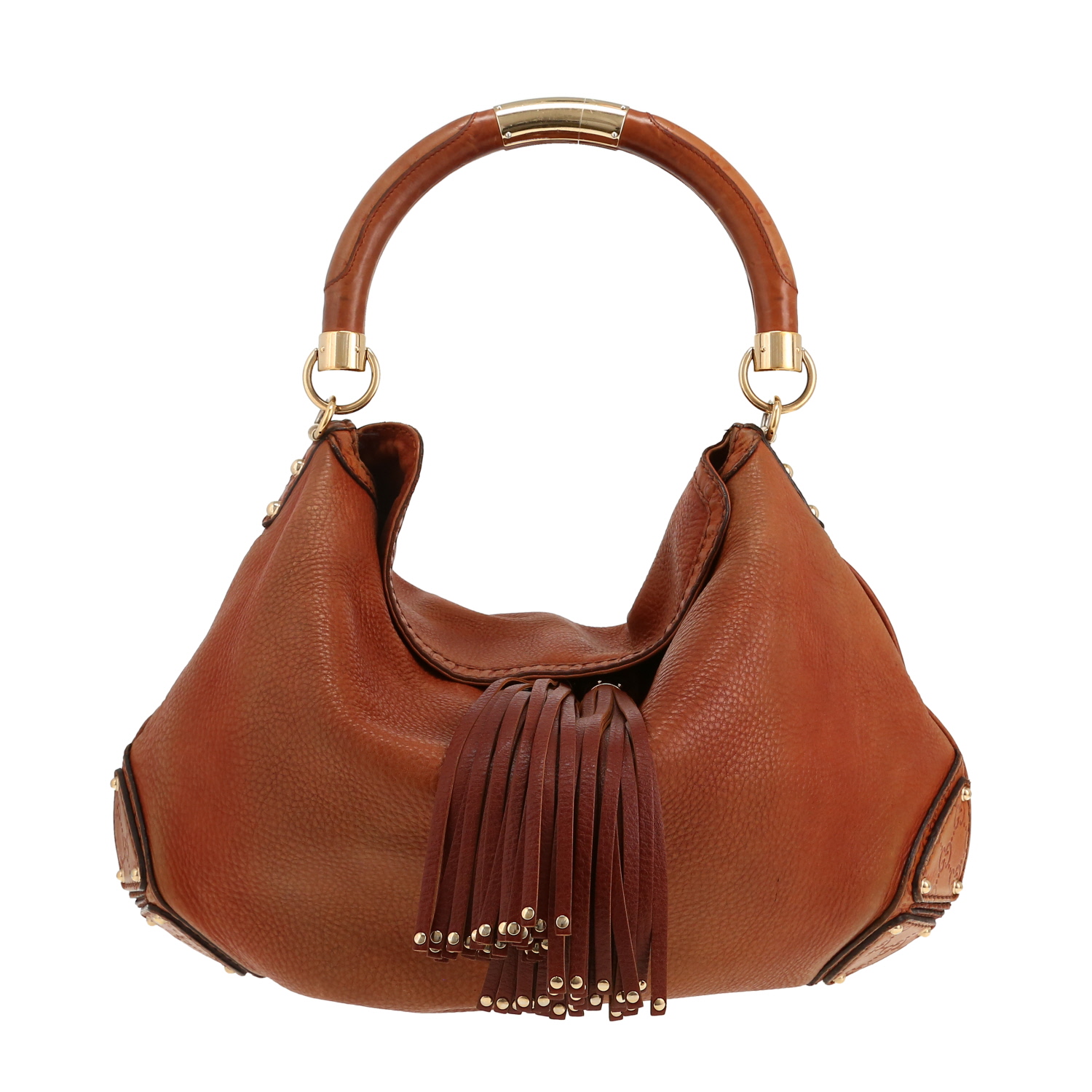 Gucci  Bamboo Indy Hobo handbag  in brown grained leather  and bamboo - Detail D5