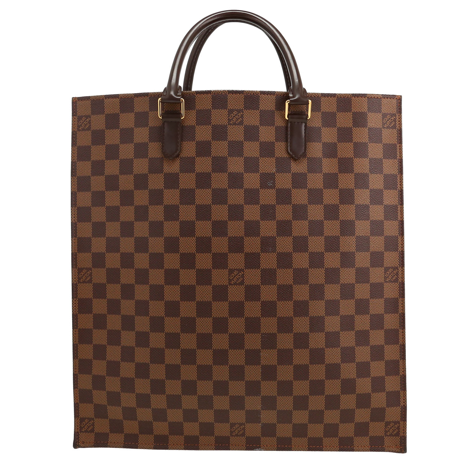 Shopping bag Louis Vuitton  Sac Plat in tela a scacchi ebana e pelle marrone - Detail D4