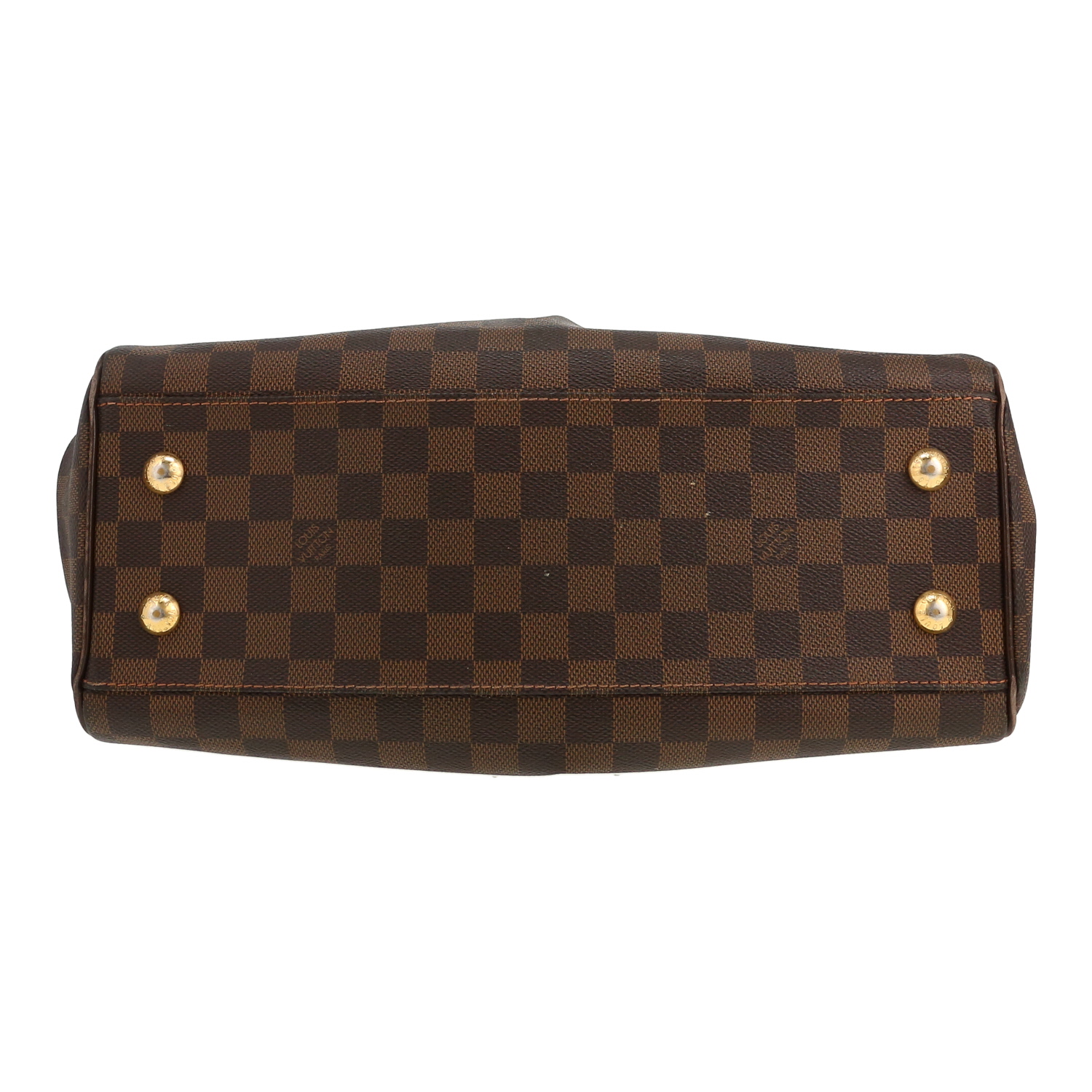 Louis Vuitton Trevi handbag in ebene damier canvas and brown leather - Detail D1