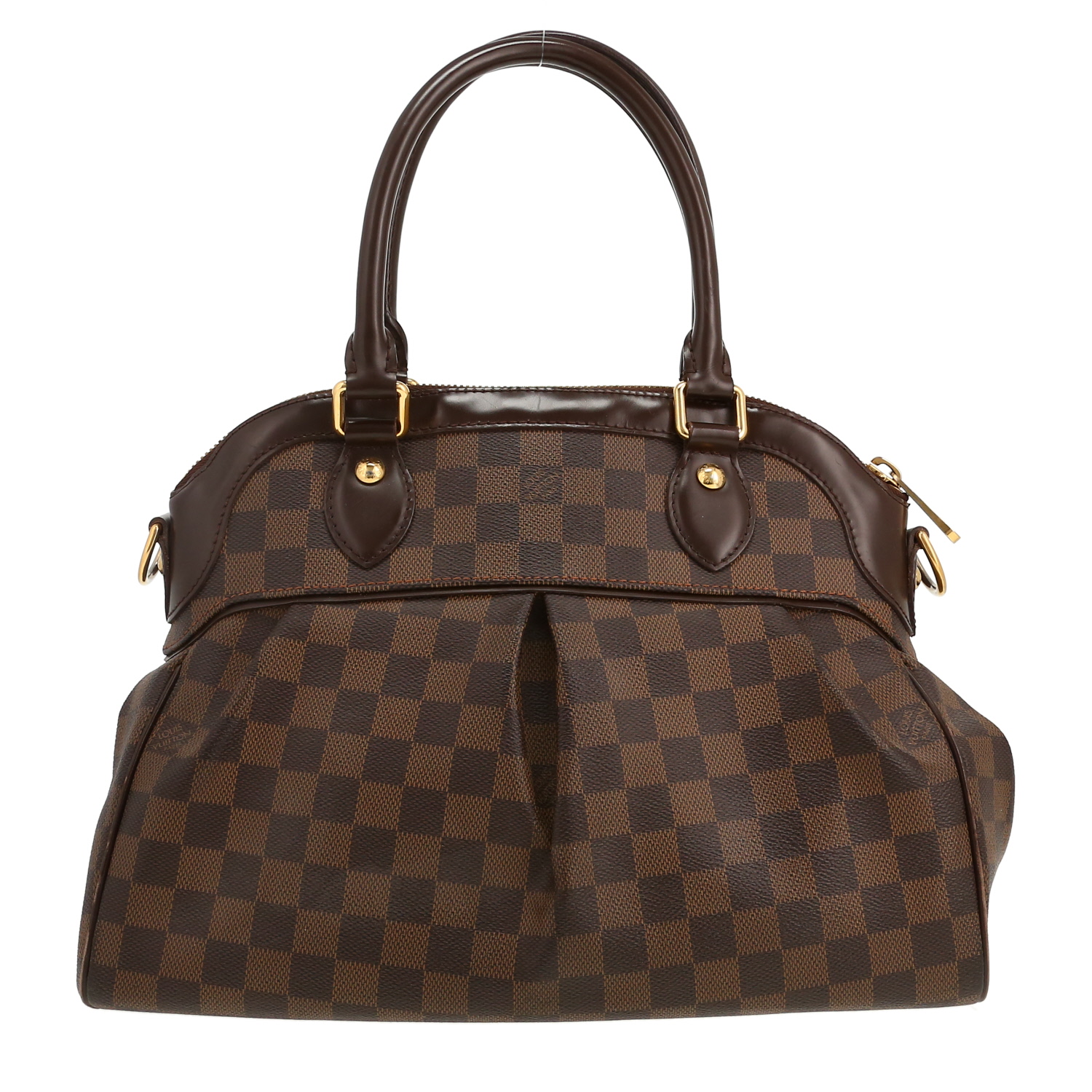 Louis Vuitton Trevi handbag in ebene damier canvas and brown leather - Detail D4