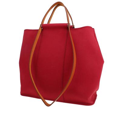 Bolso Cabás Hermès  Cabag en lona roja y vaca Hunter marrón