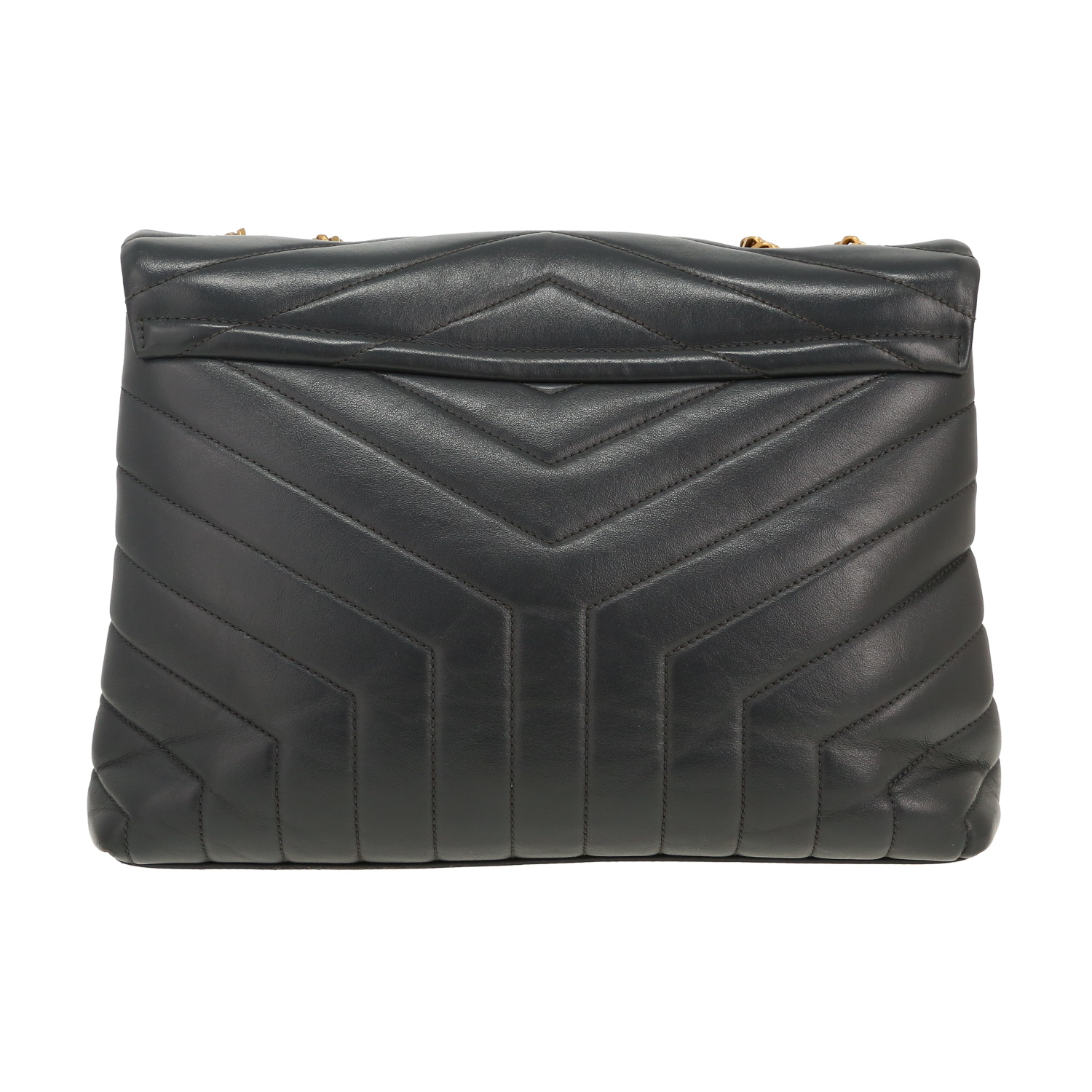 Sac bandoulière Saint Laurent  Loulou grand modèle  en cuir matelassé chevrons gris - Detail D4