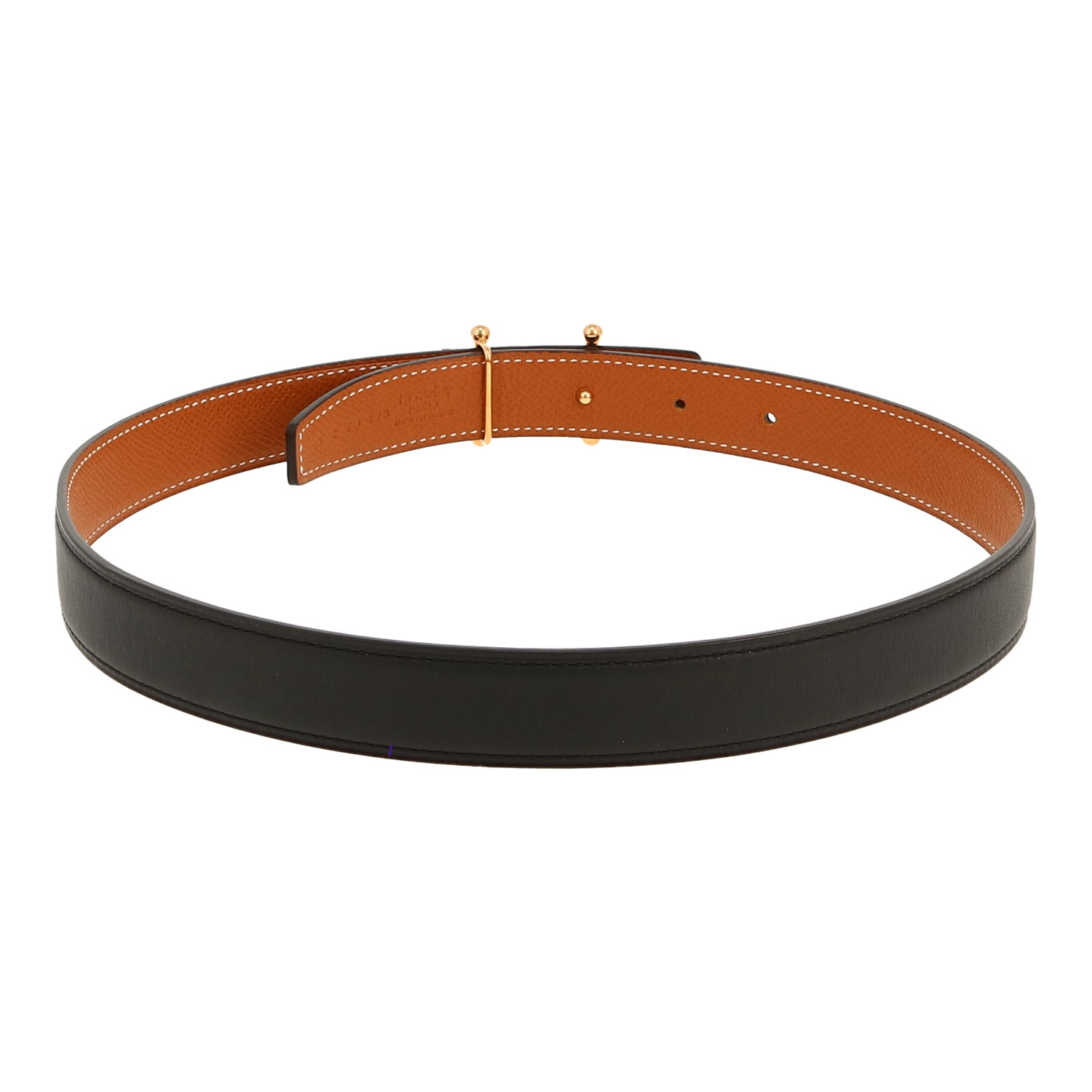 Ceinture Hermès  Ceinture en cuir Swift noir et cuir epsom gold - Detail D1