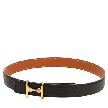 Cinturón Hermès  Ceinture en cuero swift negro y cuero epsom color oro