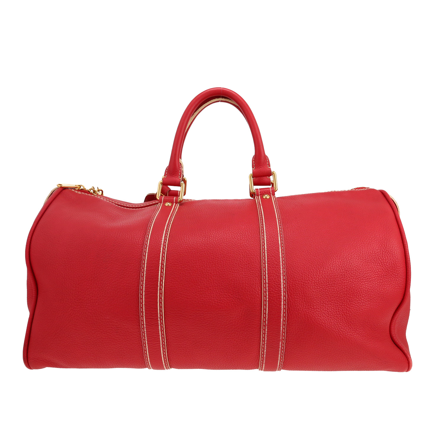 Sac de voyage Louis Vuitton  Keepall 50 en cuir grainé rouge - Detail D4