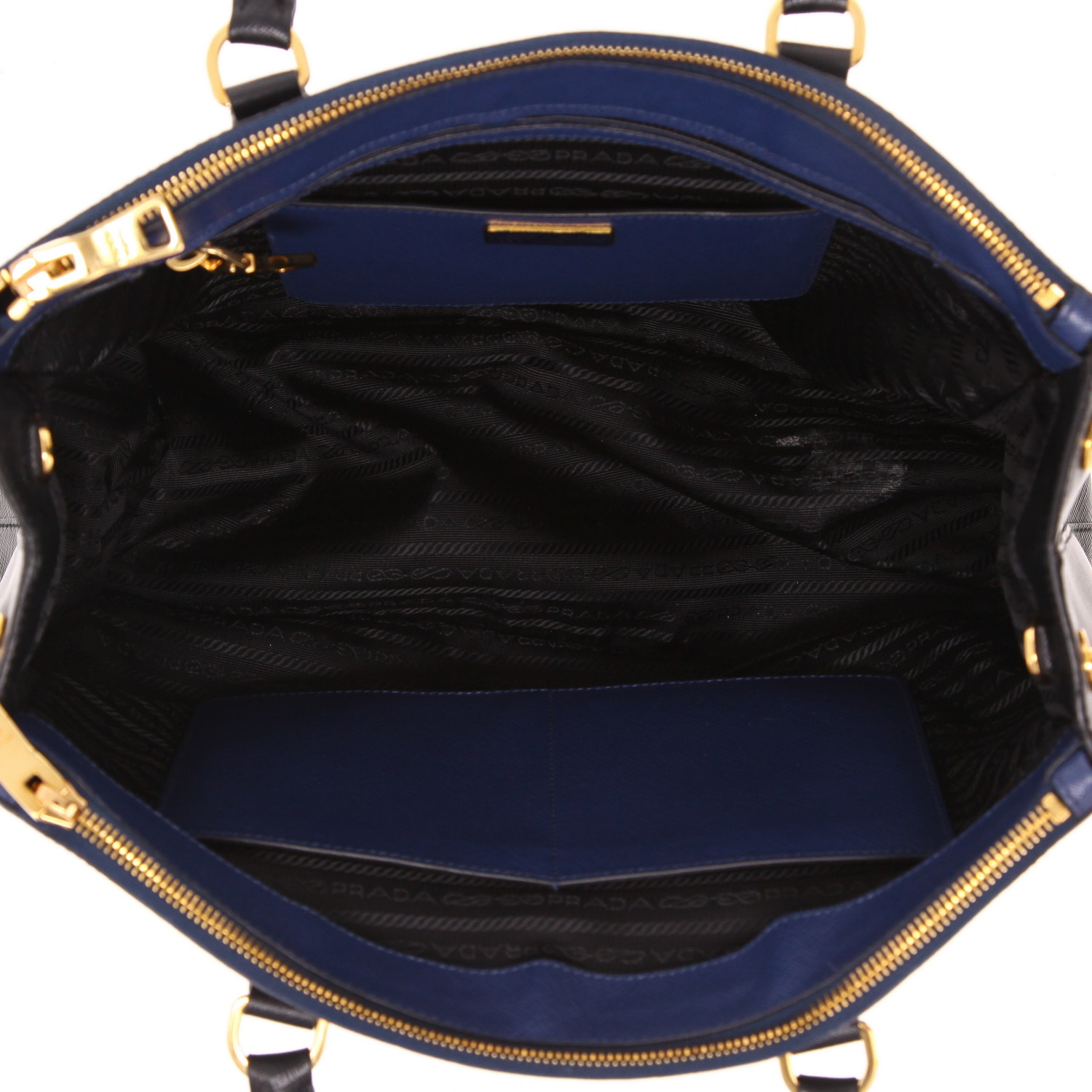Prada  Galleria handbag  in black and blue leather saffiano - Detail D3