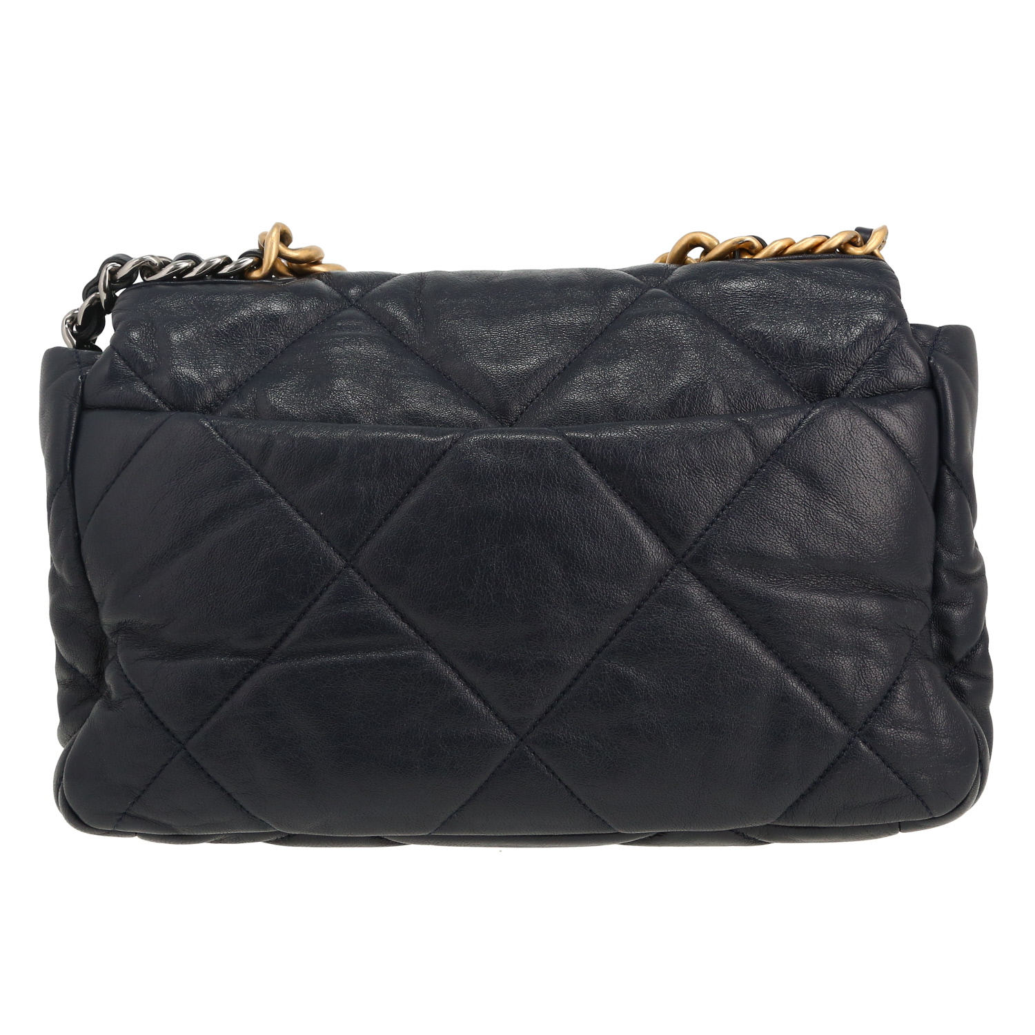 Borsa a tracolla Chanel 19 modello grande in pelle trapuntata blu marino - Detail D4