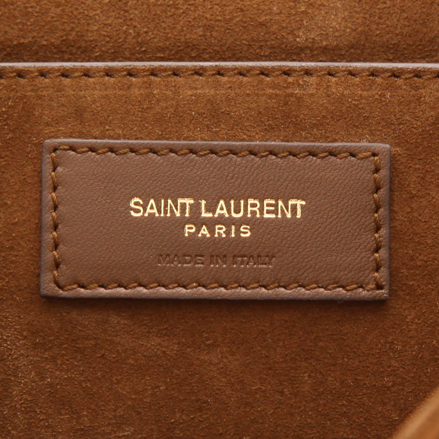 Sac bandoulière Saint Laurent Bellechasse en poulain marron et beige et Veau velours marron - Detail D6