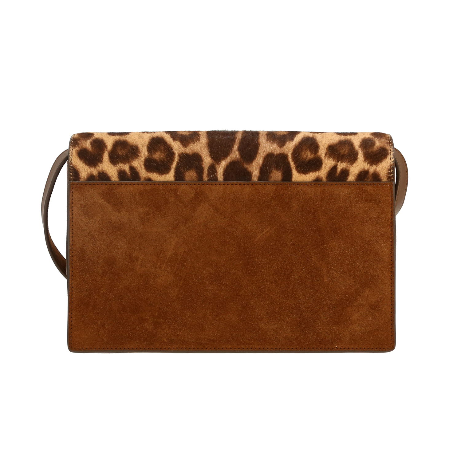 Sac bandoulière Saint Laurent Bellechasse en poulain marron et beige et Veau velours marron - Detail D8