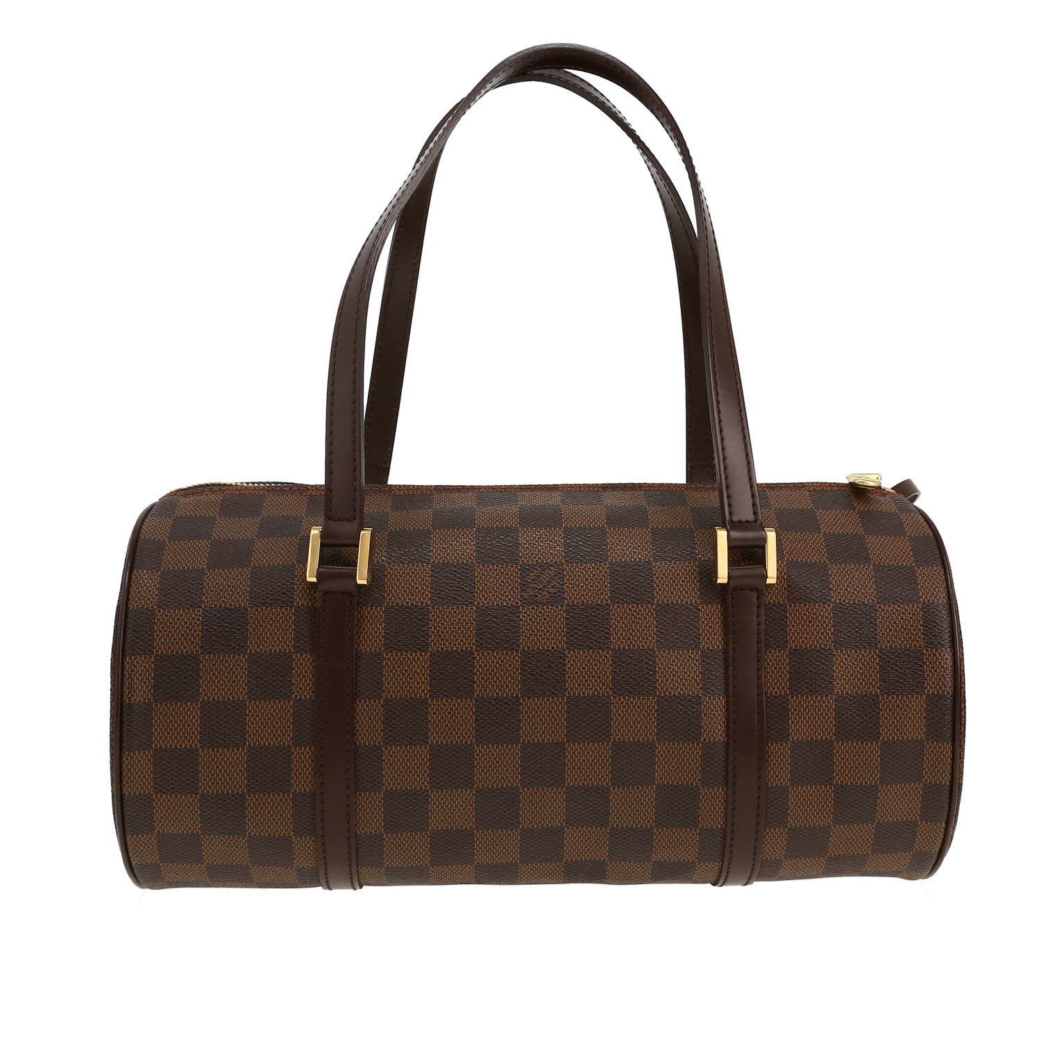 Sac à main Louis Vuitton  Papillon en toile damier ébène et cuir marron - Detail D4