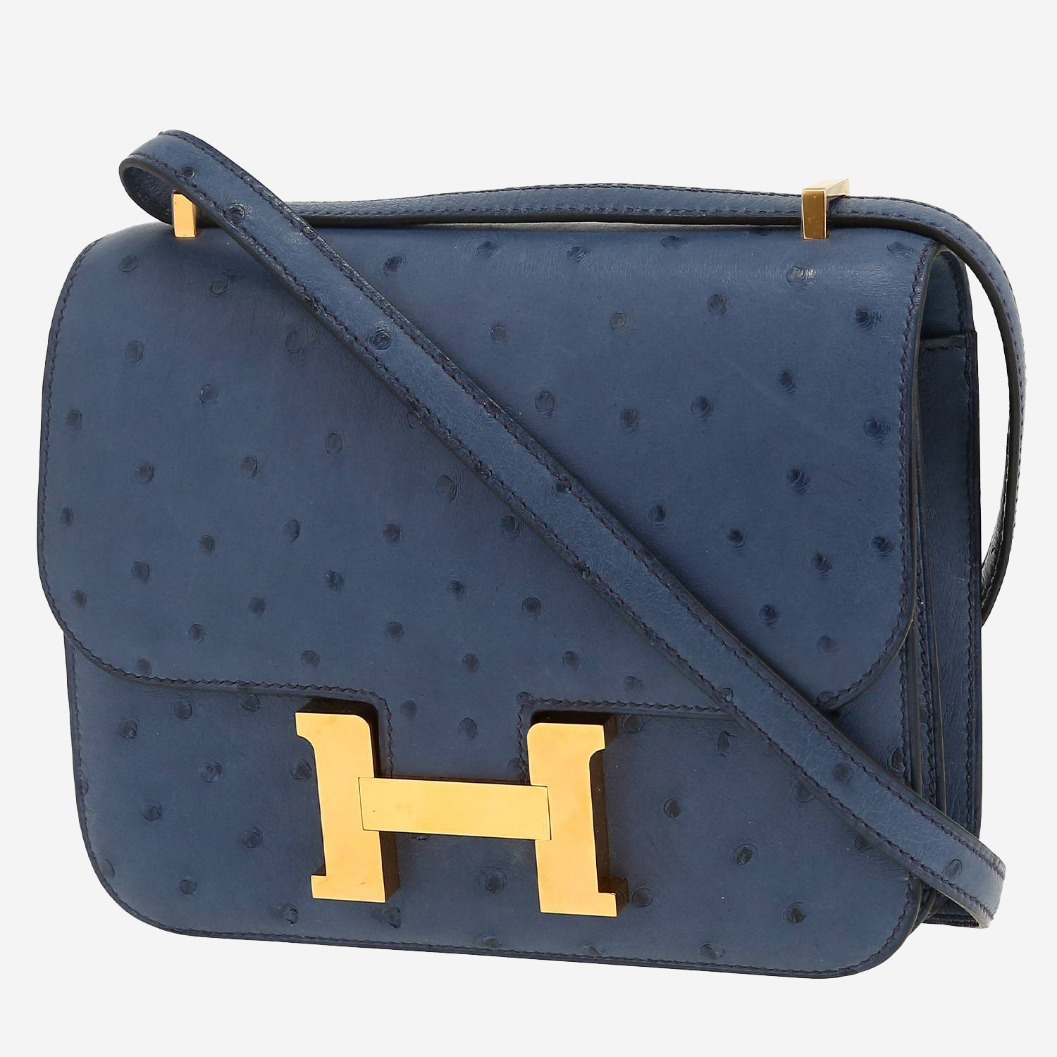 Hermès Constance mini shoulder bag in blue ostrich leather