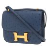 Borsa a tracolla Hermès  Constance mini  in struzzo blu - 00pp thumbnail