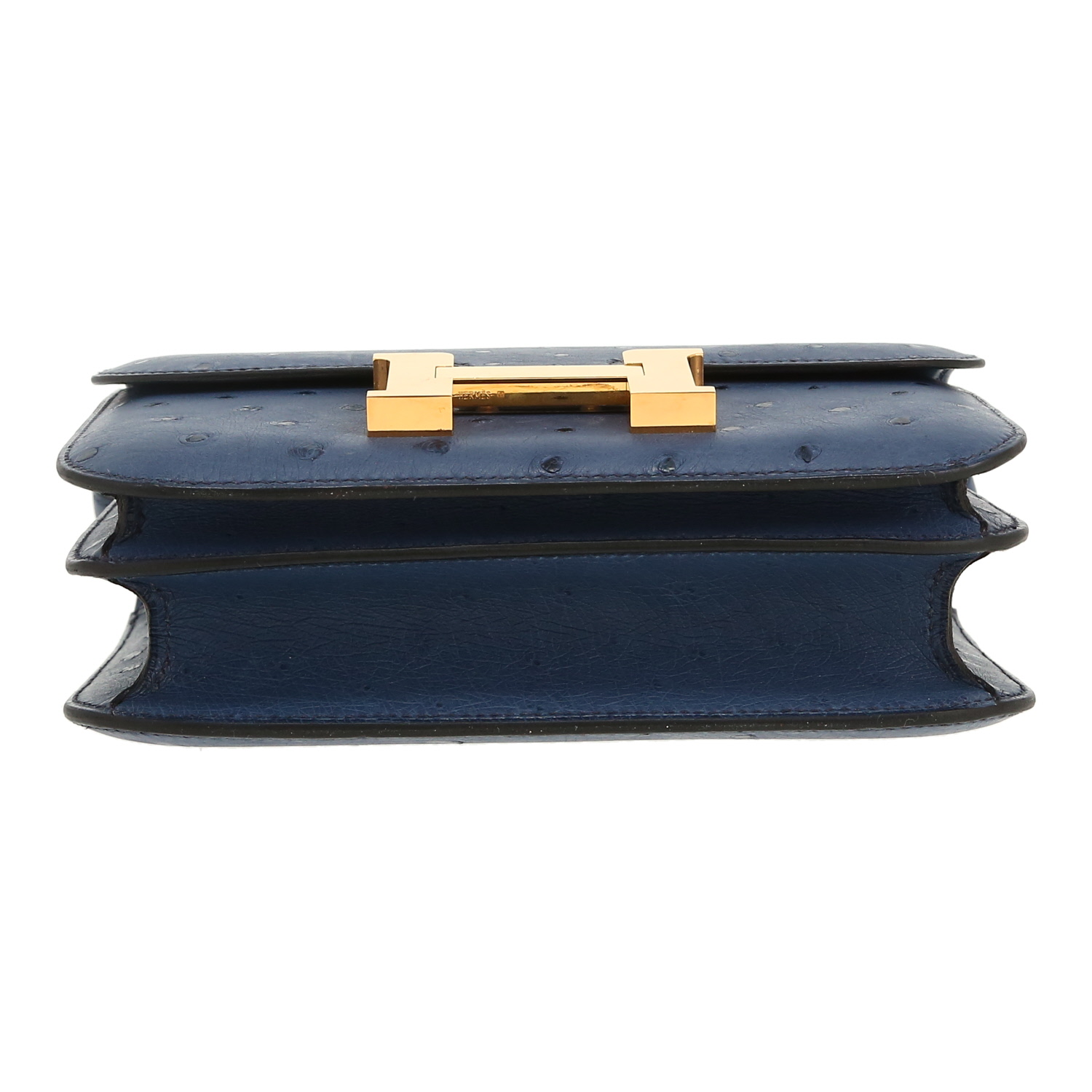 Borsa a tracolla Hermès  Constance 18 cm mini  in pelle di struzzo blu - Detail D1