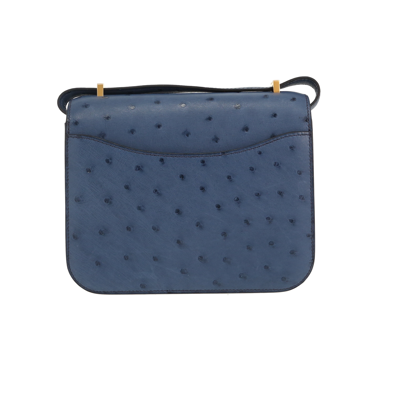 Bolso bandolera Hermès  Constance mini  en avestruz azul - Detail D4