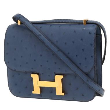 Sac bandoulière Hermès  Constance mini  en autruche bleue