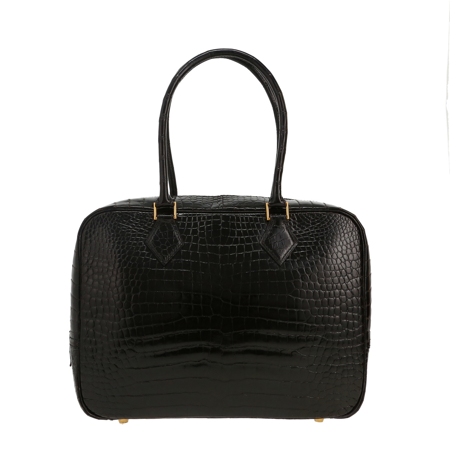 Bolso de mano Hermès Plume en cocodrilo porosus negro - Detail D4