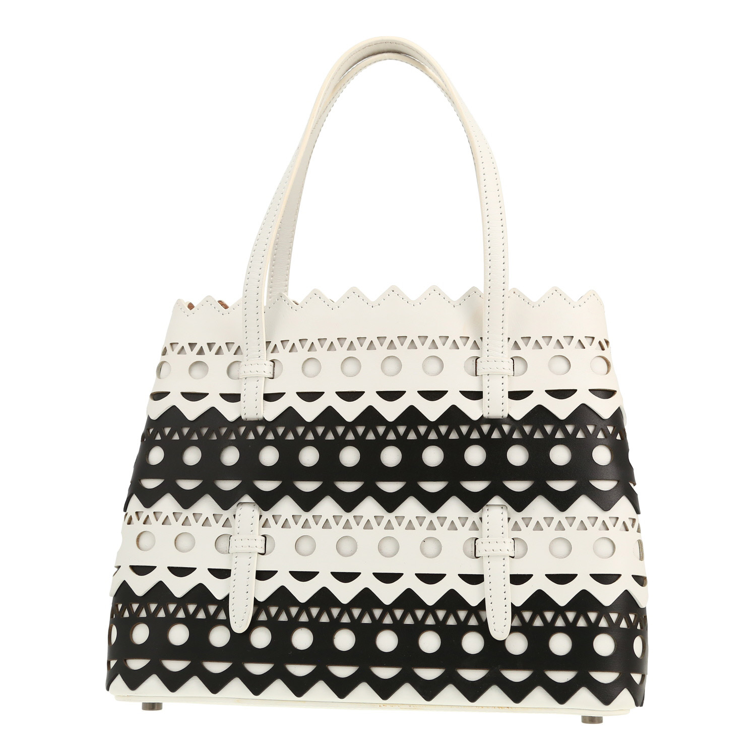 Sac à main Alaïa  Mina en cuir noir et blanc - Detail D4