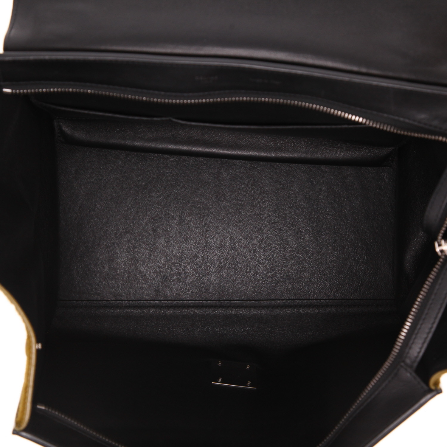 Bolso de mano Celine  Trapeze modelo mediano  en piel de potro negra y caqui y cuero negro - Detail D3