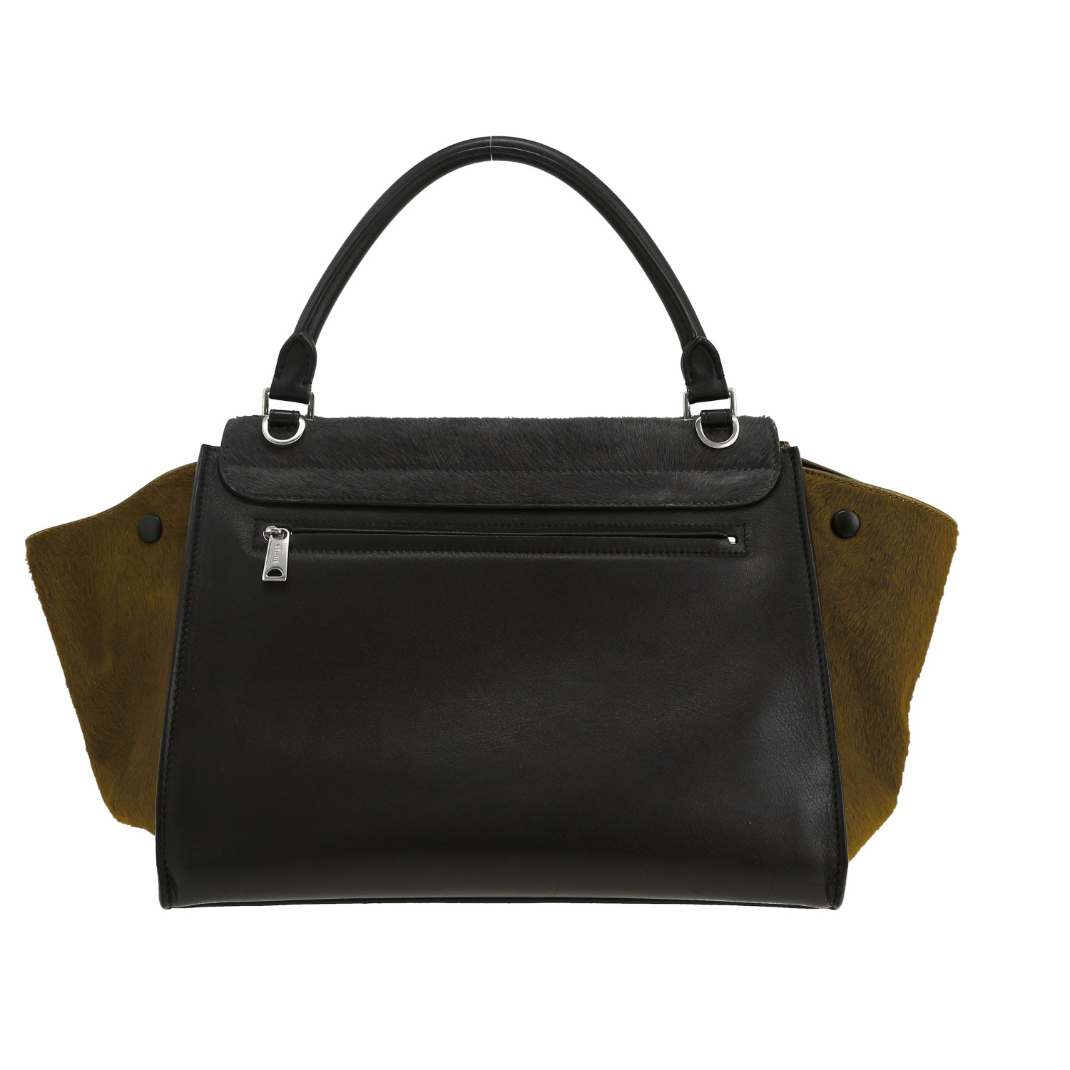 Celine  Trapeze medium model  handbag  in black and khaki foal  and black leather - Detail D4