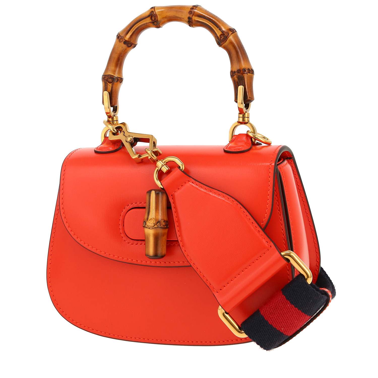 Sac bandoulière Gucci  Bamboo petit modèle  en cuir orange et bambou - Detail D5