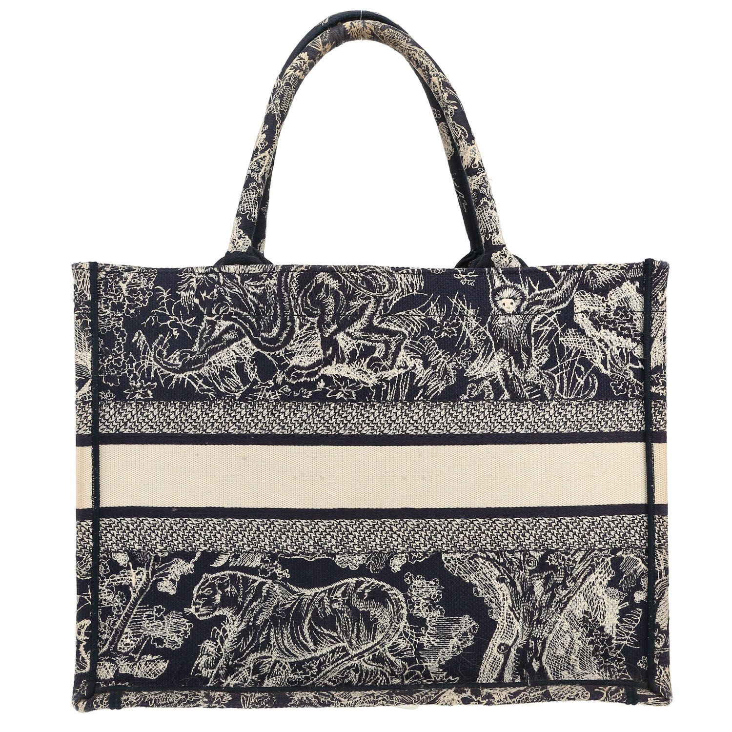 Dior  Book Tote medium model  shopping bag  in blue and beige canvas - Detail D4