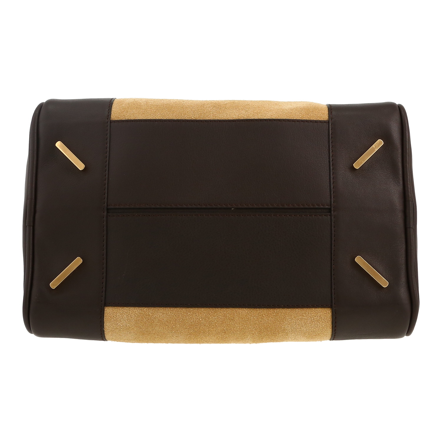 Loewe Amazona handbag in beige Veau velours and brown leather - Detail D1