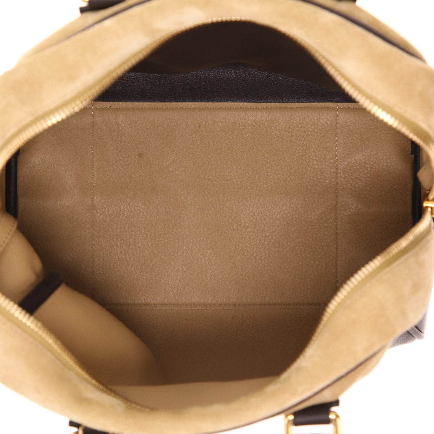 Loewe Amazona handbag in beige Veau velours and brown leather - Detail D3