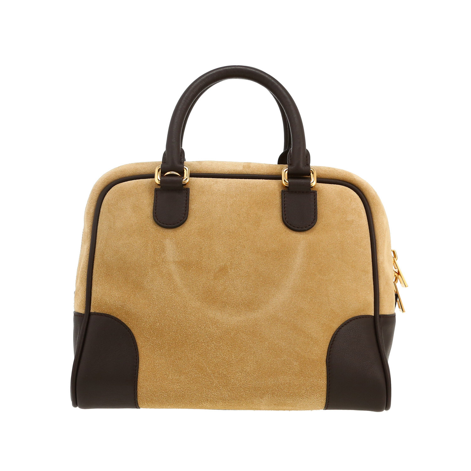 Loewe Amazona handbag in beige Veau velours and brown leather - Detail D4
