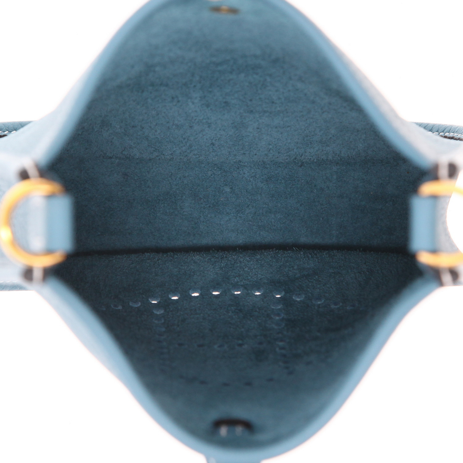 Sac bandoulière Hermès  Mini Evelyne en cuir taurillon clémence bleu-jean - Detail D3